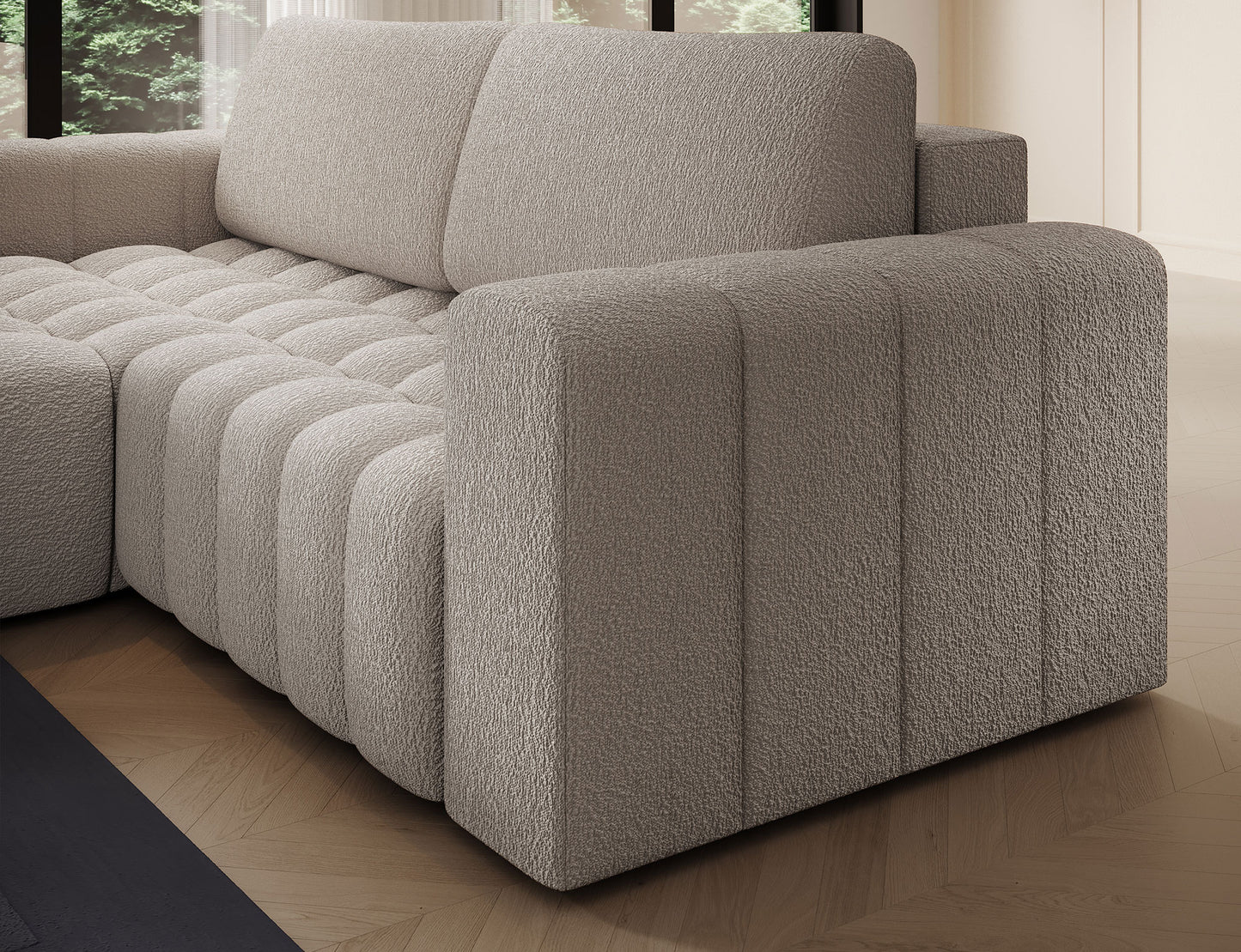 Bonett 4 Seater Storage Sleeper Chaise Sofa - Beige