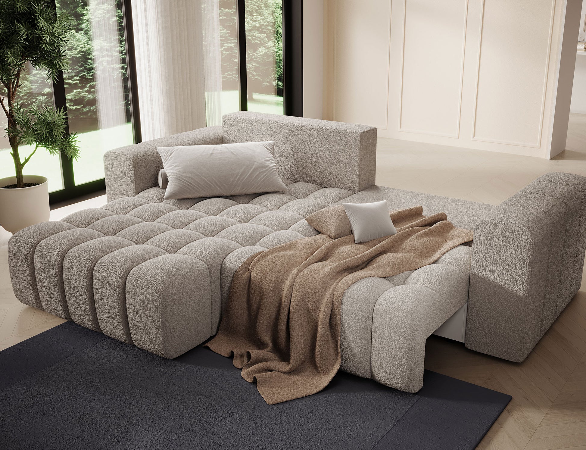 ReForm Creative Home Bonett Storage Sleeper Chaise Sofa - Beige-Free Delivery-USA & CANADA