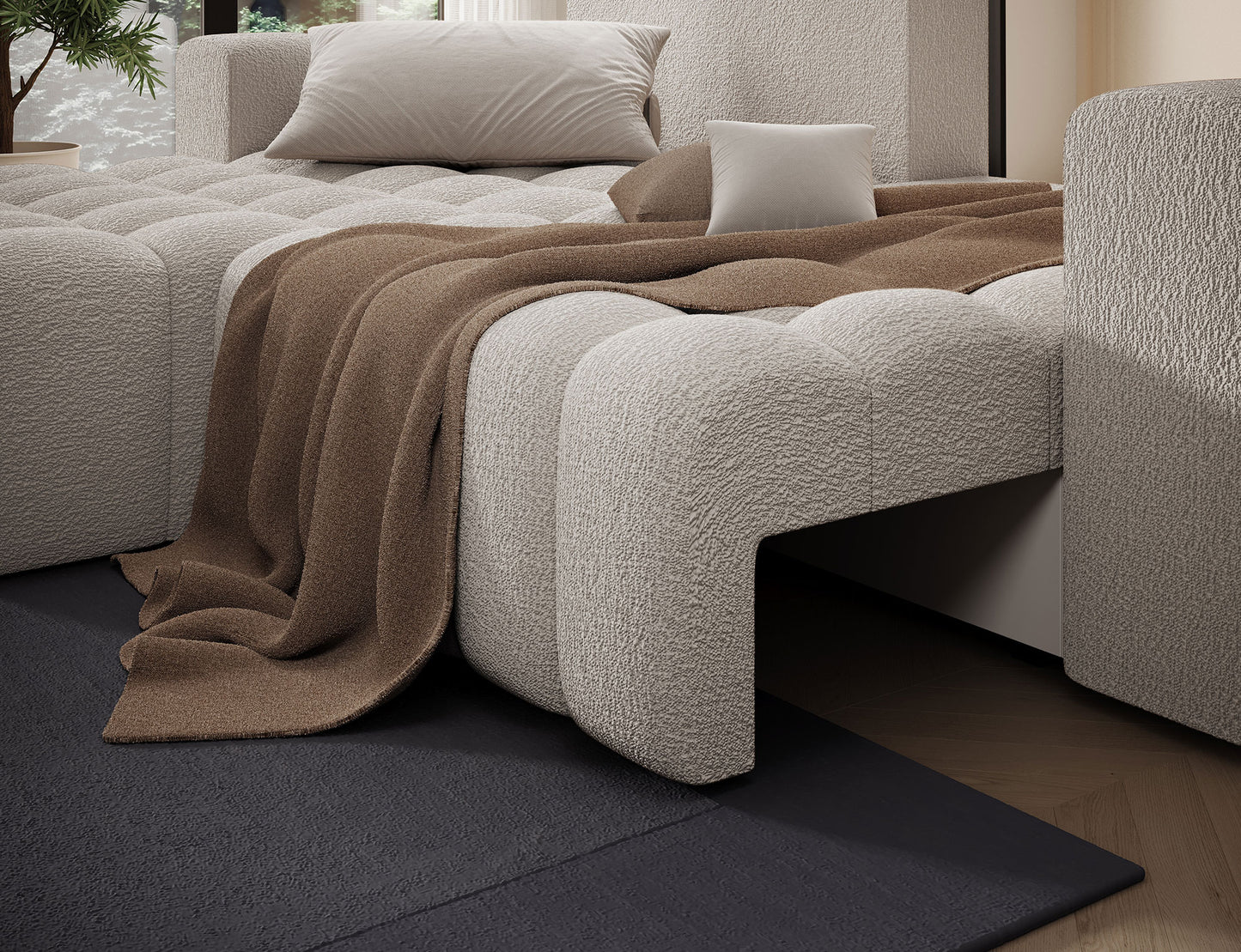 Bonett 4 Seater Storage Sleeper Chaise Sofa - Beige