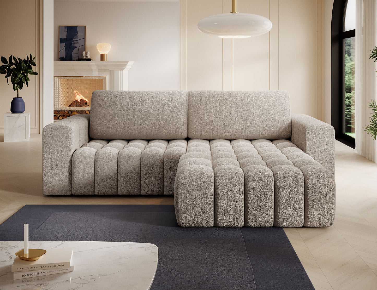 ReForm Creative Home Bonett Storage Sleeper Chaise Sofa - Beige-Free Delivery-USA & CANADA
