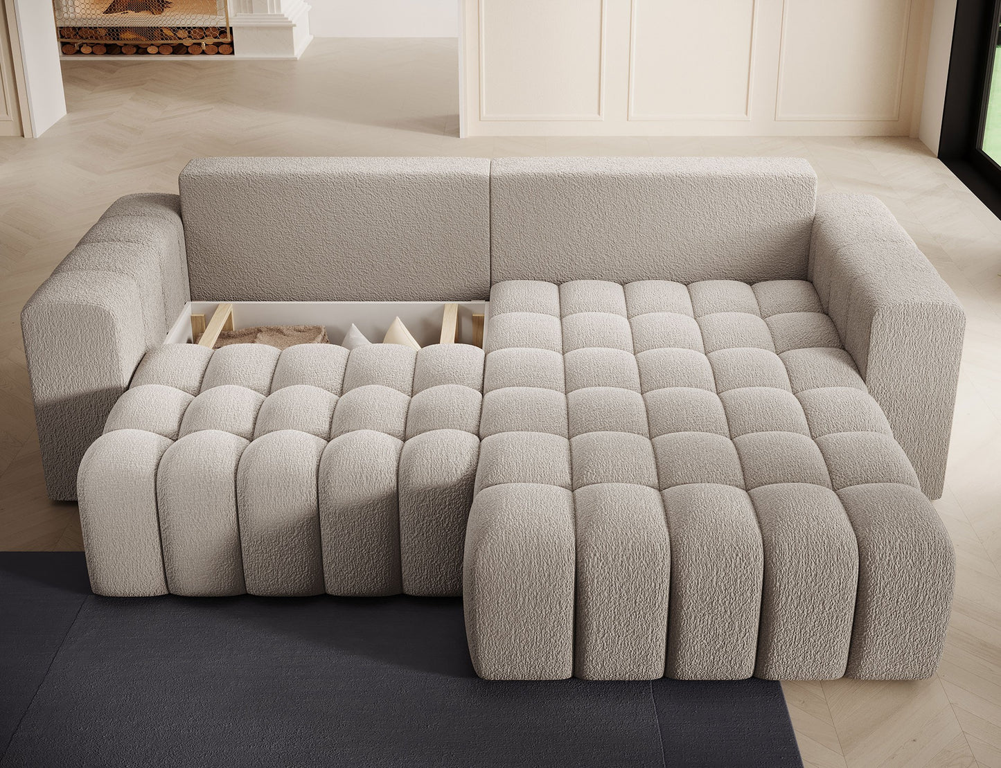 ReForm Creative Home Bonett Storage Sleeper Chaise Sofa - Beige-Free Delivery-USA & CANADA