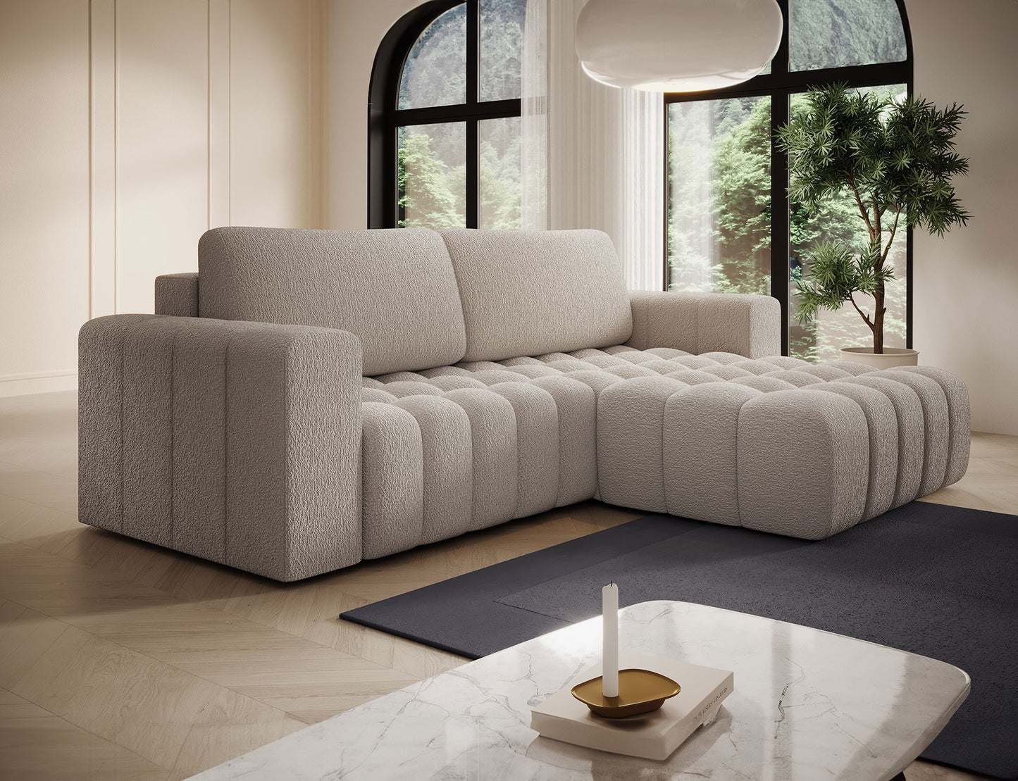 ReForm Creative Home Bonett Storage Sleeper Chaise Sofa - Beige-Free Delivery-USA & CANADA