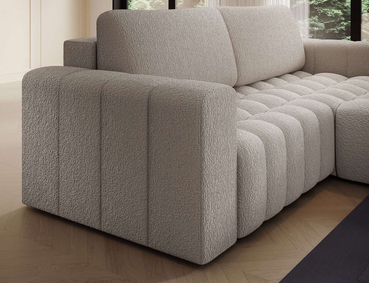 Bonett 4 Seater Storage Sleeper Chaise Sofa - Beige