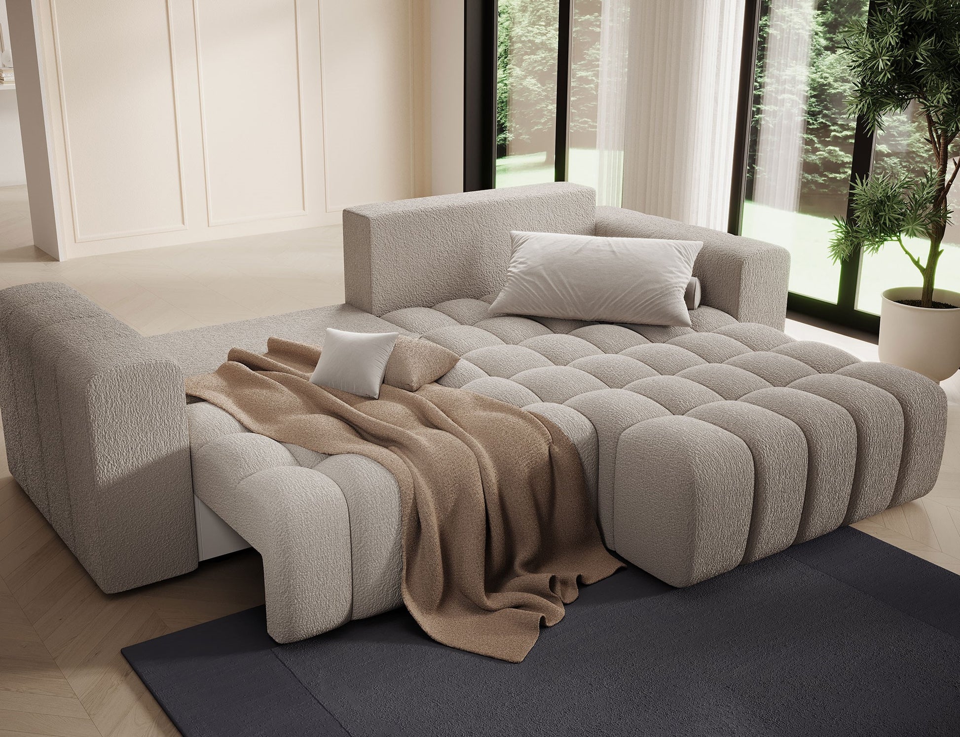 ReForm Creative Home Bonett Storage Sleeper Chaise Sofa - Beige-Free Delivery-USA & CANADA