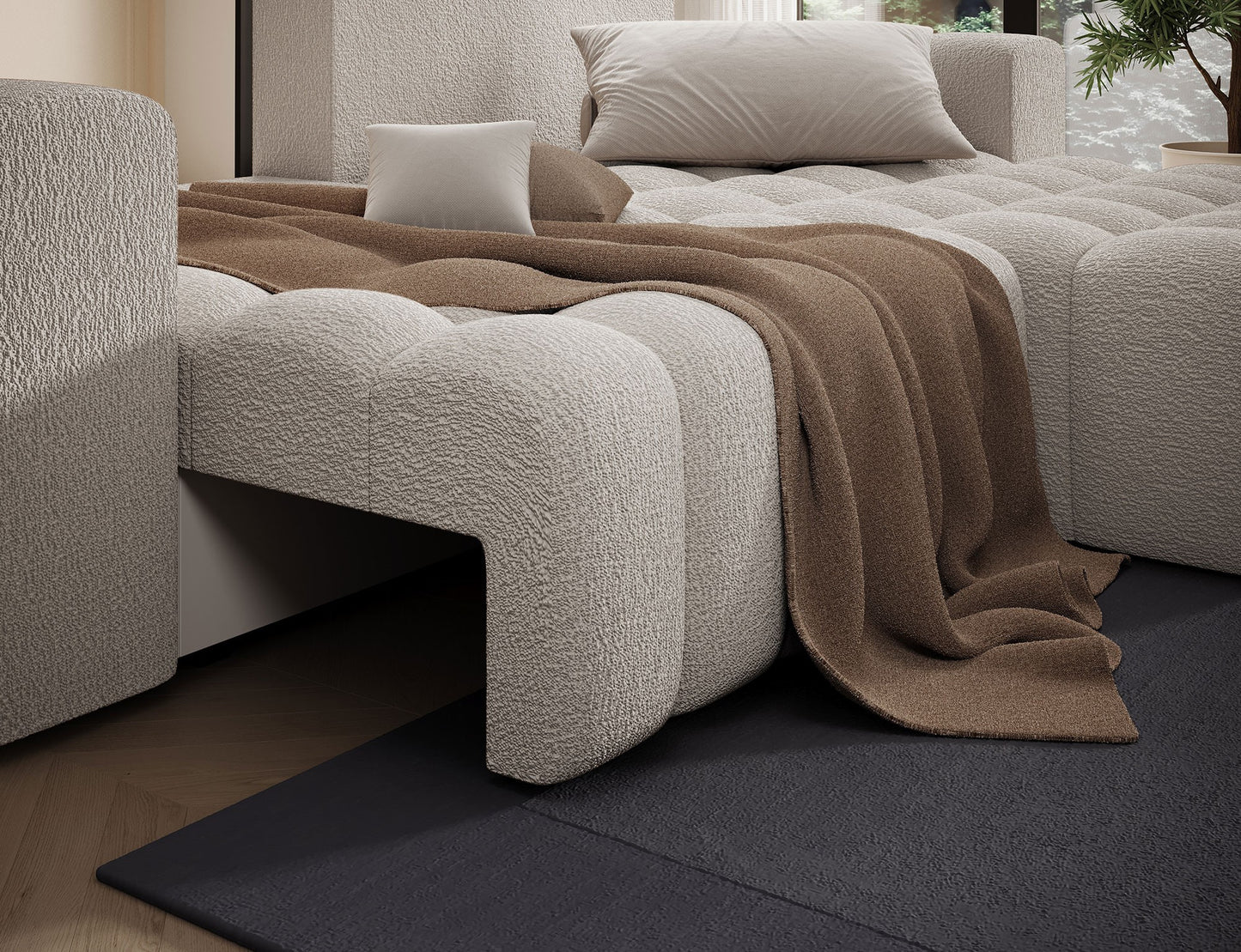 Bonett 4 Seater Storage Sleeper Chaise Sofa - Beige