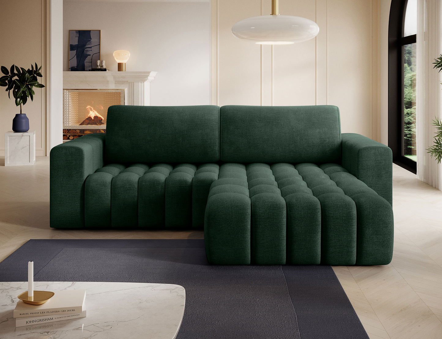 ReForm Creative Home Bonett Storage Sleeper Chaise Sofa - Dark Green-Free Delivery-USA & CANADA