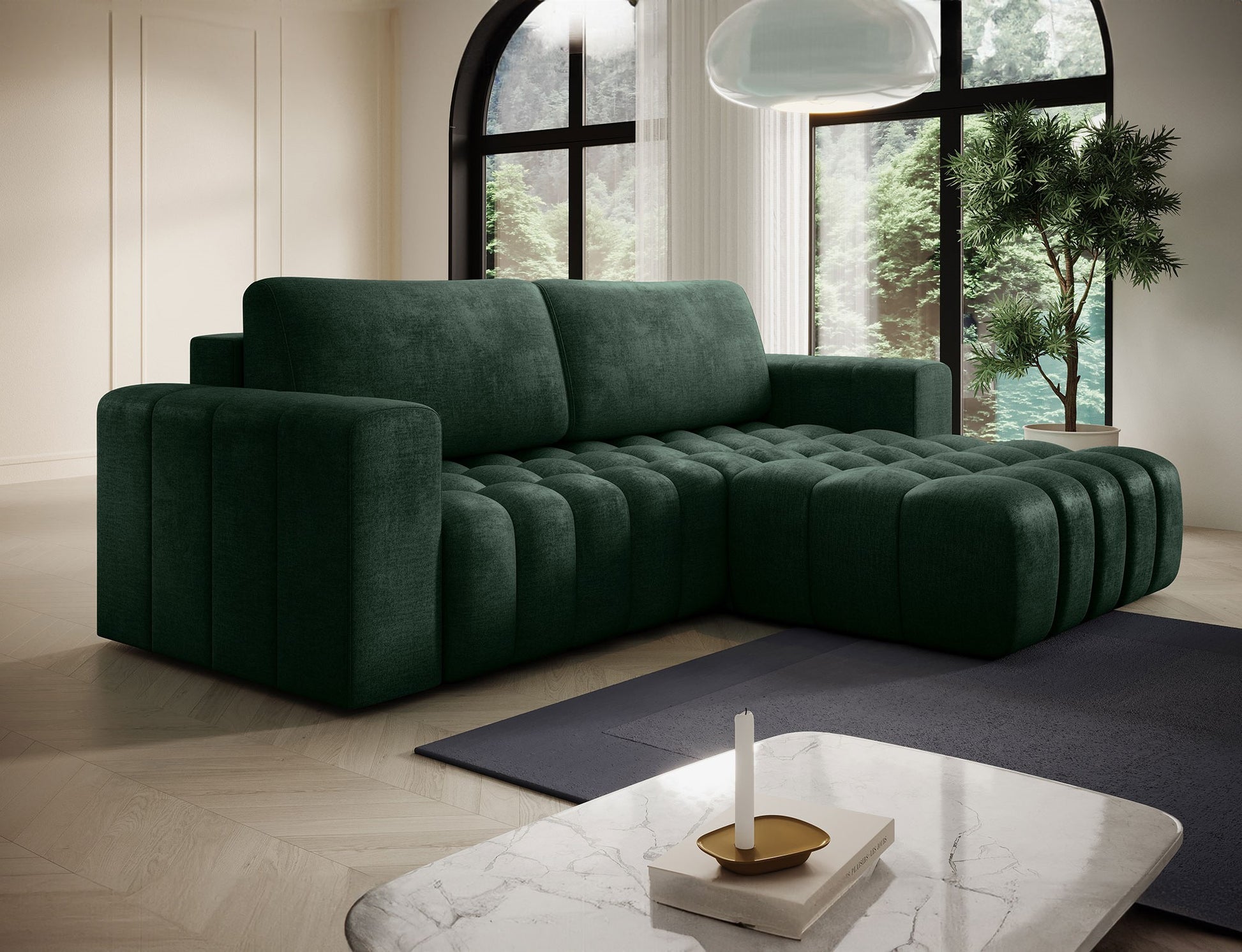 ReForm Creative Home Bonett Storage Sleeper Chaise Sofa - Dark Green-Free Delivery-USA & CANADA