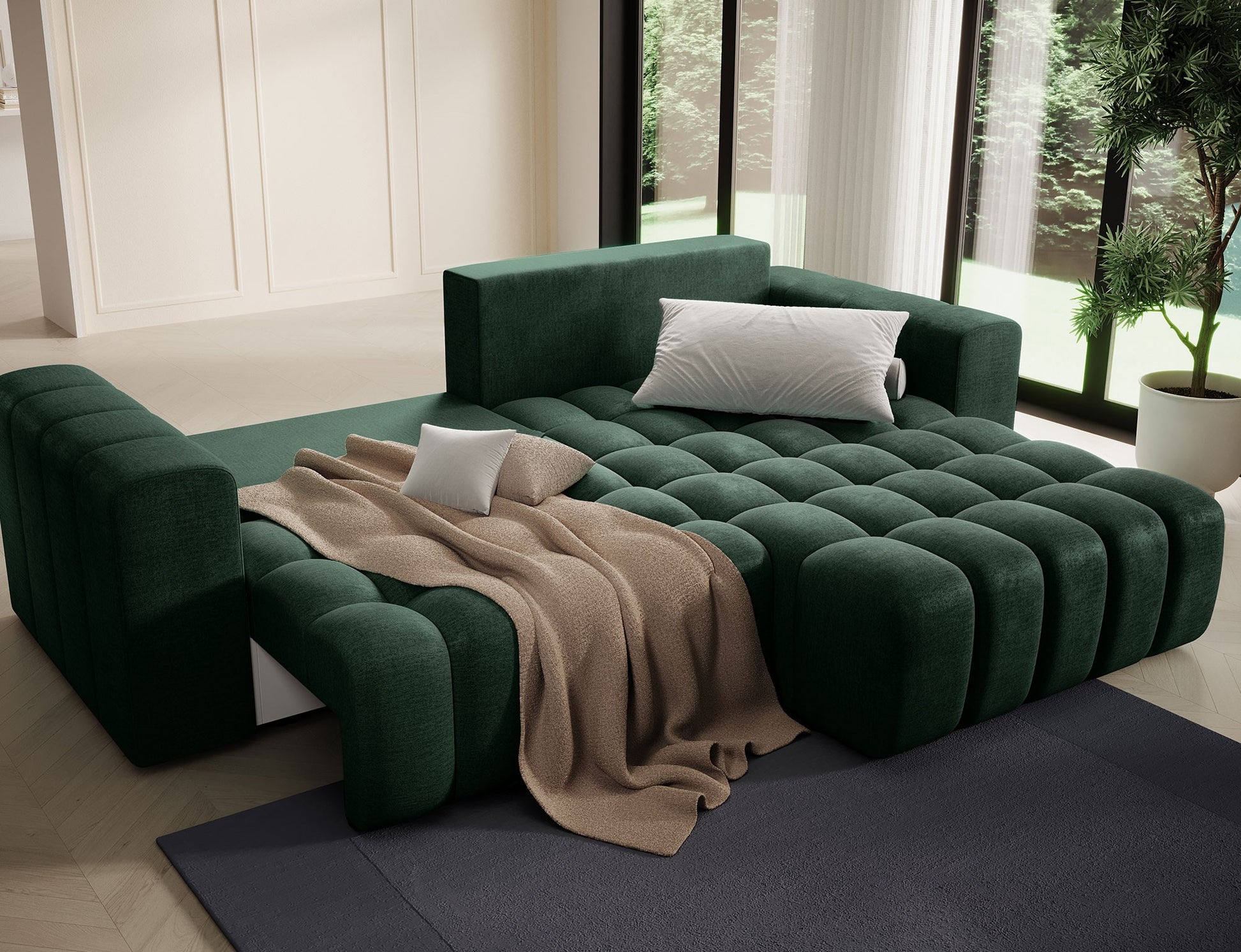 ReForm Creative Home Bonett Storage Sleeper Chaise Sofa - Dark Green-Free Delivery-USA & CANADA