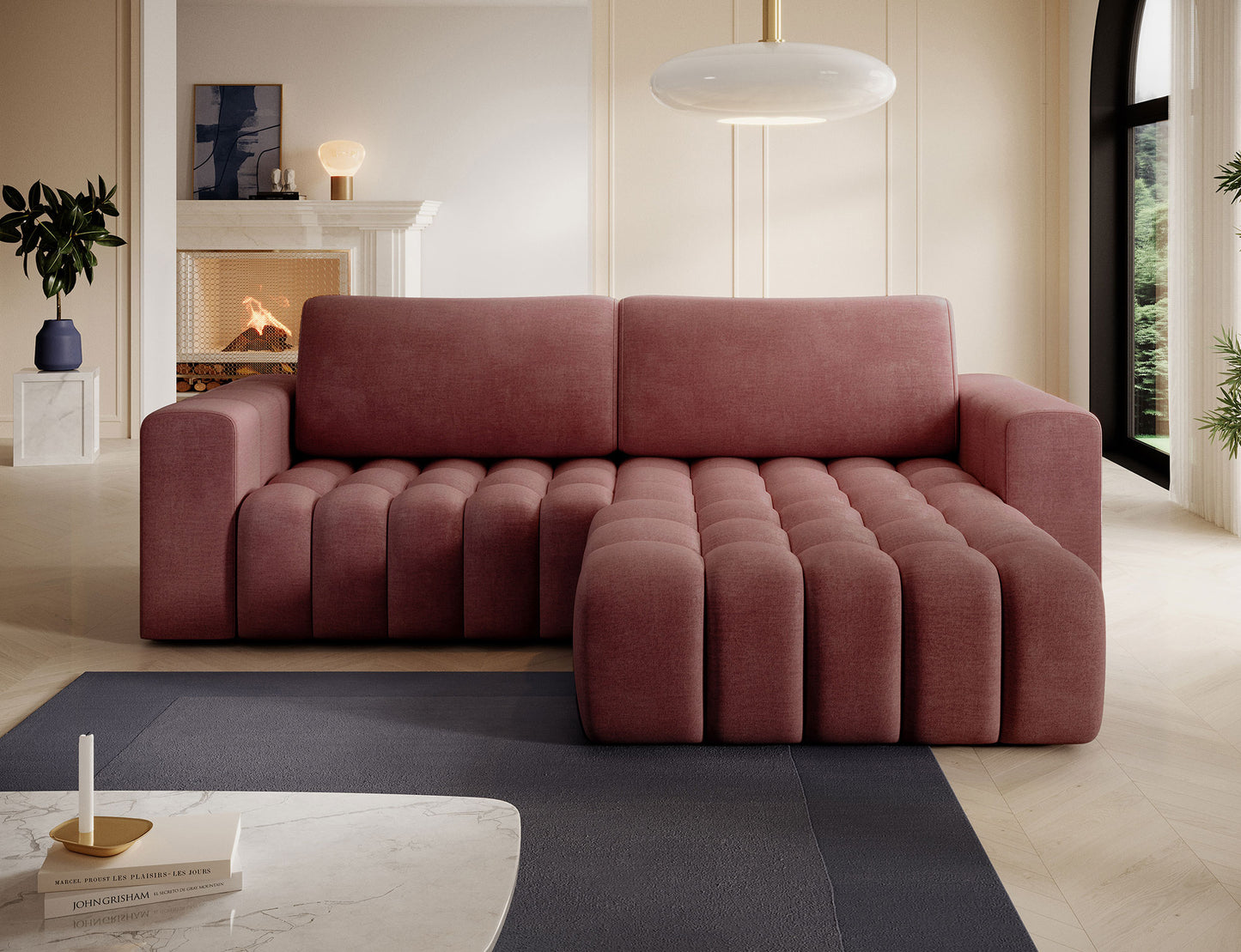 ReForm Creative Home Bonett Storage Sleeper Chaise Sofa - Plum-Free Delivery-USA & CANADA