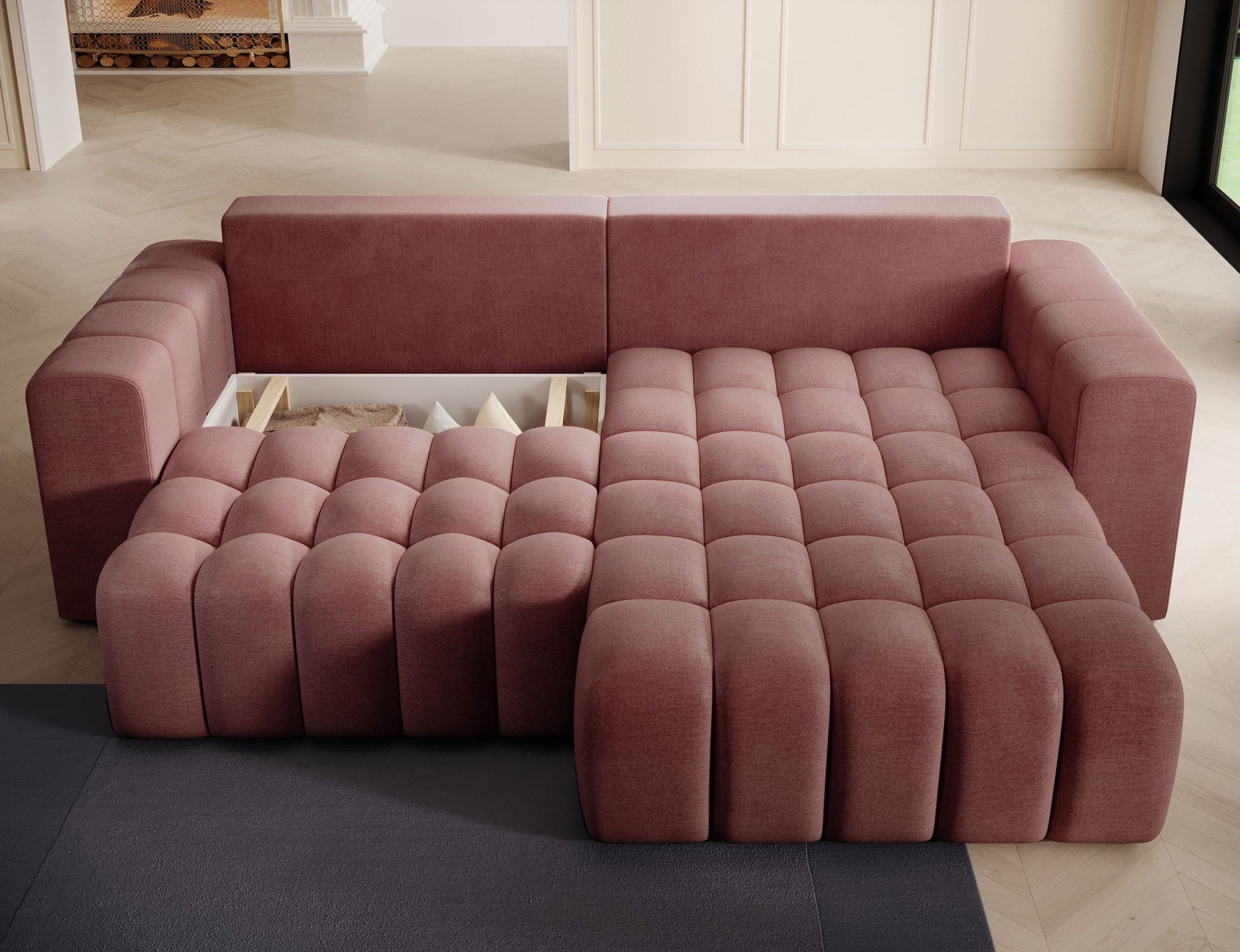 ReForm Creative Home Bonett Storage Sleeper Chaise Sofa - Plum-Free Delivery-USA & CANADA