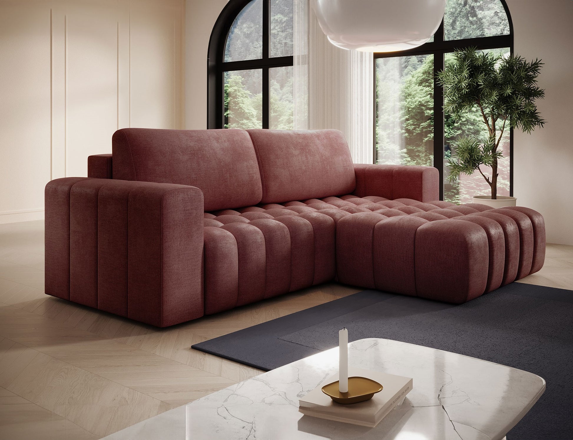 ReForm Creative Home Bonett Storage Sleeper Chaise Sofa - Plum-Free Delivery-USA & CANADA