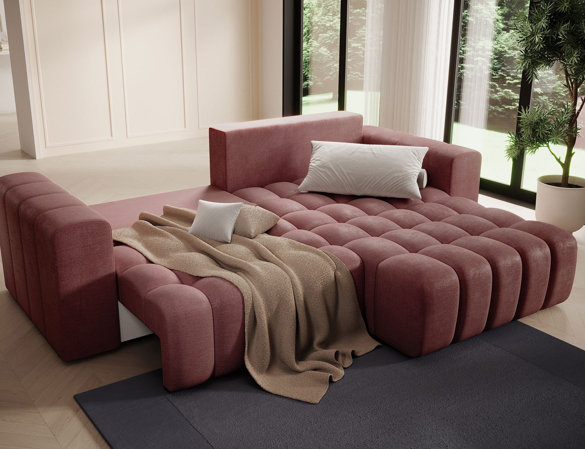 ReForm Creative Home Bonett Storage Sleeper Chaise Sofa - Plum-Free Delivery-USA & CANADA