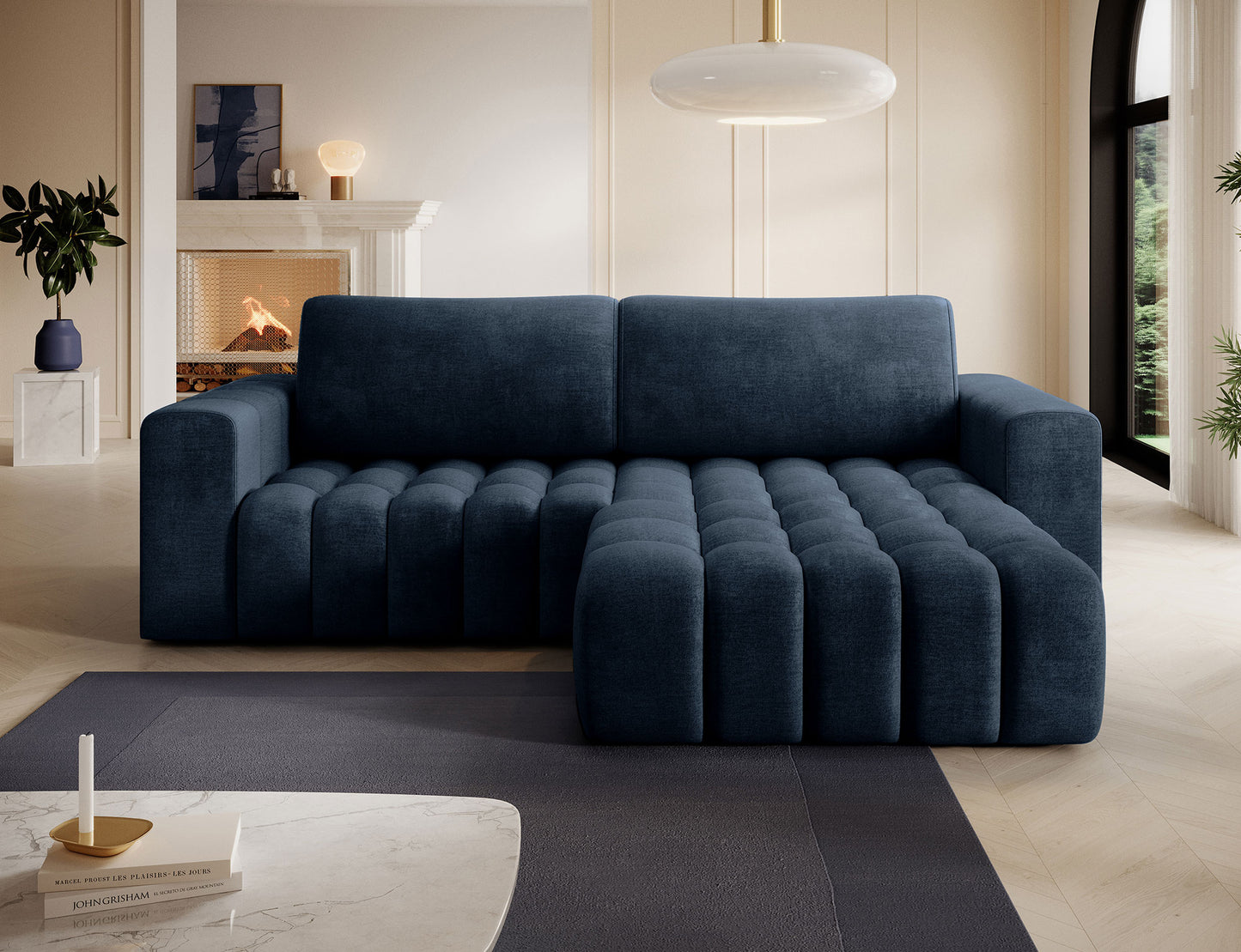 ReForm Creative Home Bonett Storage Sleeper Chaise Sofa - Navy Blue-Free Delivery-USA & CANADA