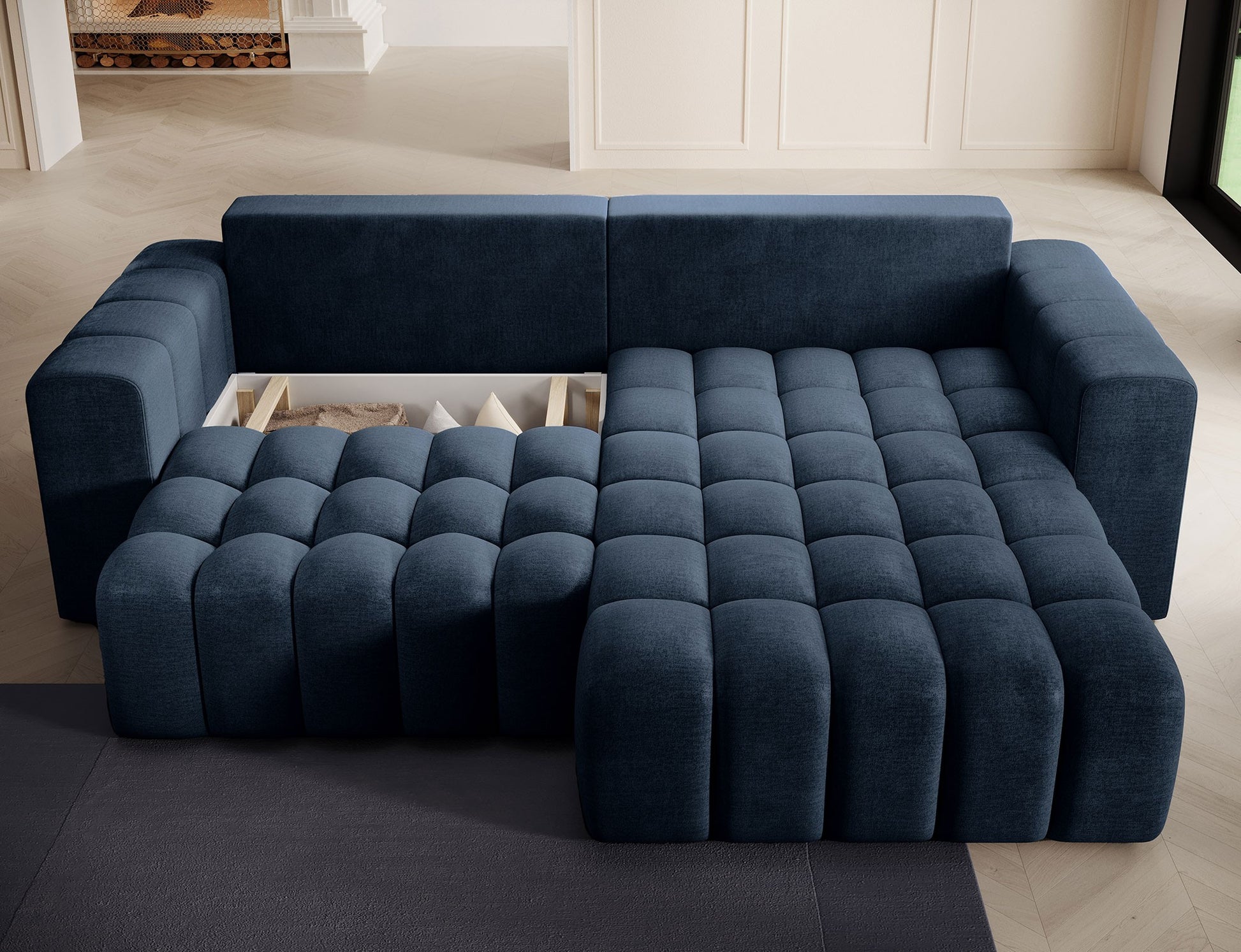 ReForm Creative Home Bonett Storage Sleeper Chaise Sofa - Navy Blue-Free Delivery-USA & CANADA