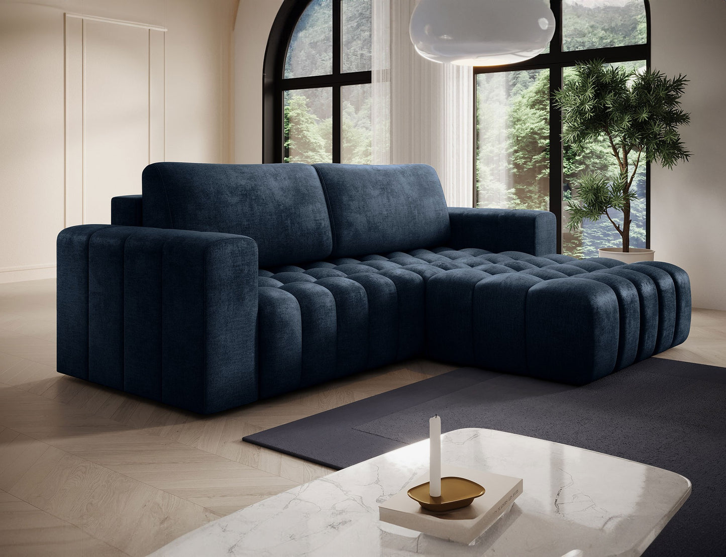 ReForm Creative Home Bonett Storage Sleeper Chaise Sofa - Navy Blue-Free Delivery-USA & CANADA