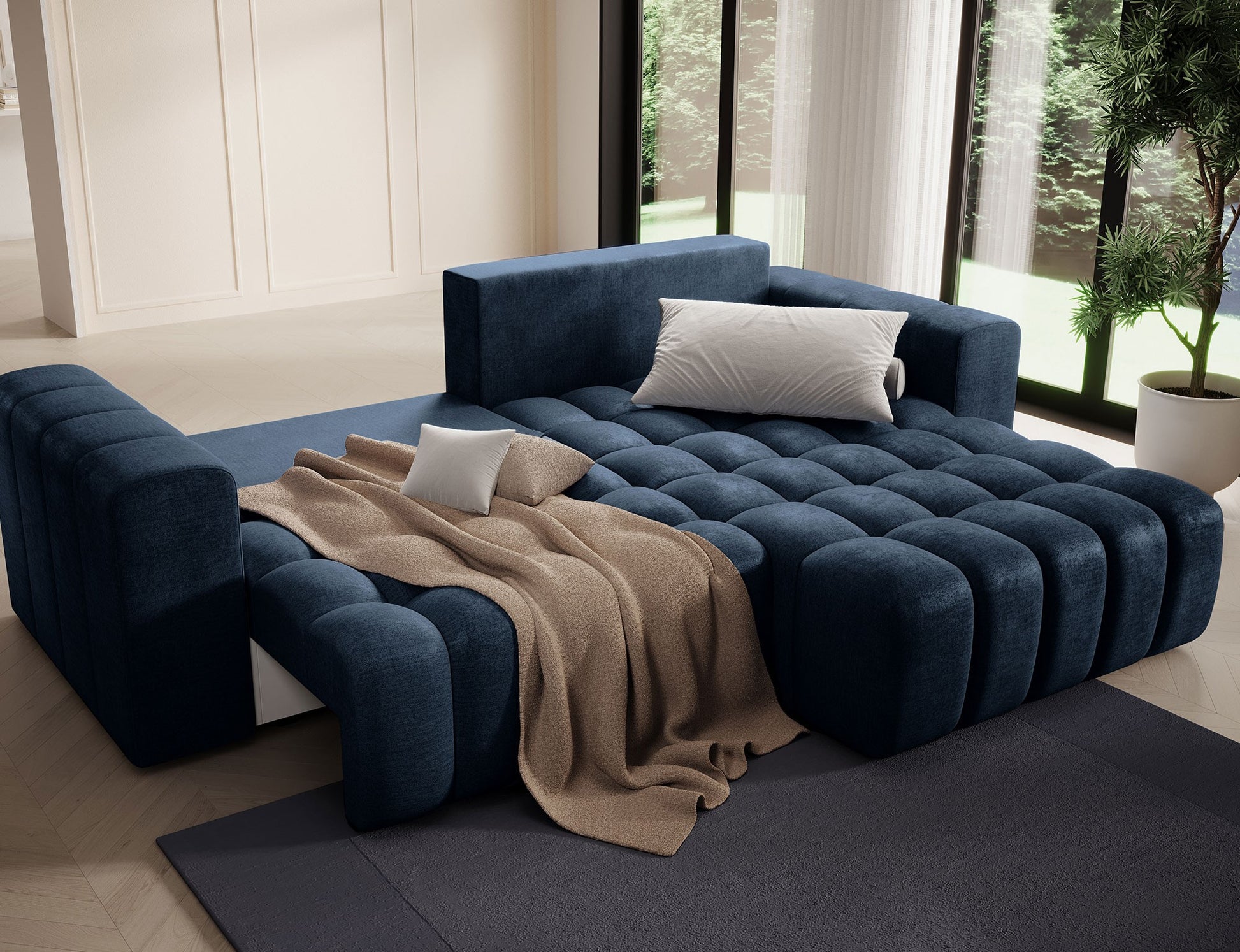 ReForm Creative Home Bonett Storage Sleeper Chaise Sofa - Navy Blue-Free Delivery-USA & CANADA