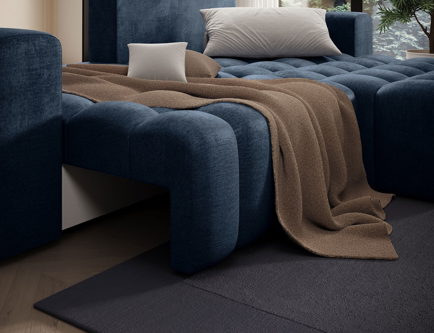 Bonett 4 Seater Storage Sleeper Chaise Sofa - Navy Blue