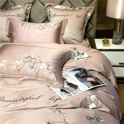 Belle Maison Embroidered Egyptian Cotton 1000 TC Duvet Set - Blush