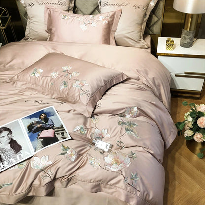 Belle Maison Embroidered Egyptian Cotton 1000 TC Duvet Set - Blush