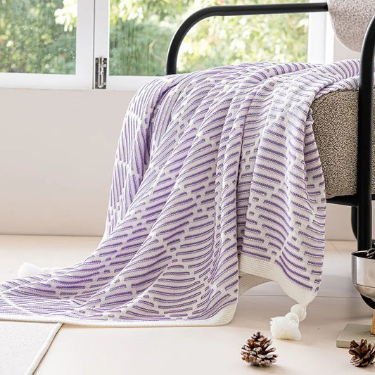 Meadow Cozy Pom Pom Blanket/Throw - Purple