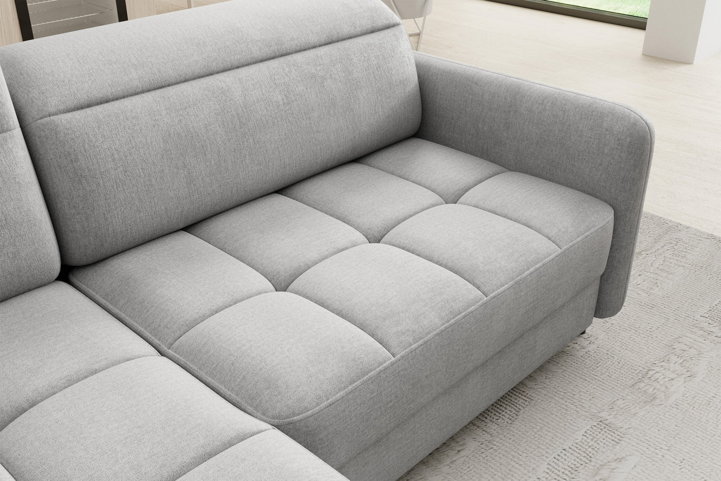 Barea 3 Seater Storage Sleeper Chaise Sofa - Light Grey