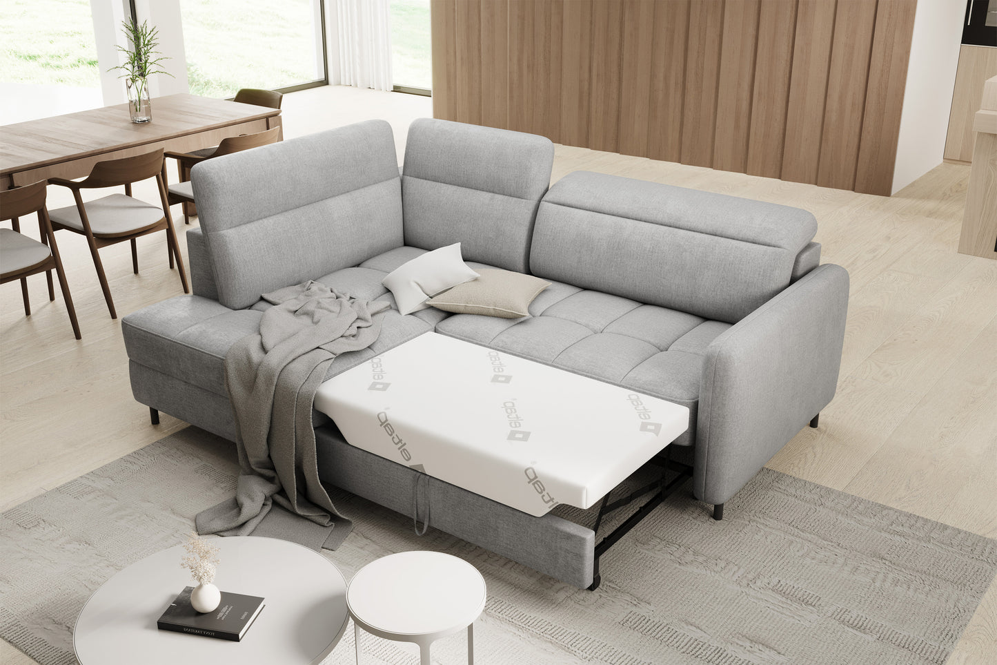 Barea 3 Seater Storage Sleeper Chaise Sofa - Light Grey