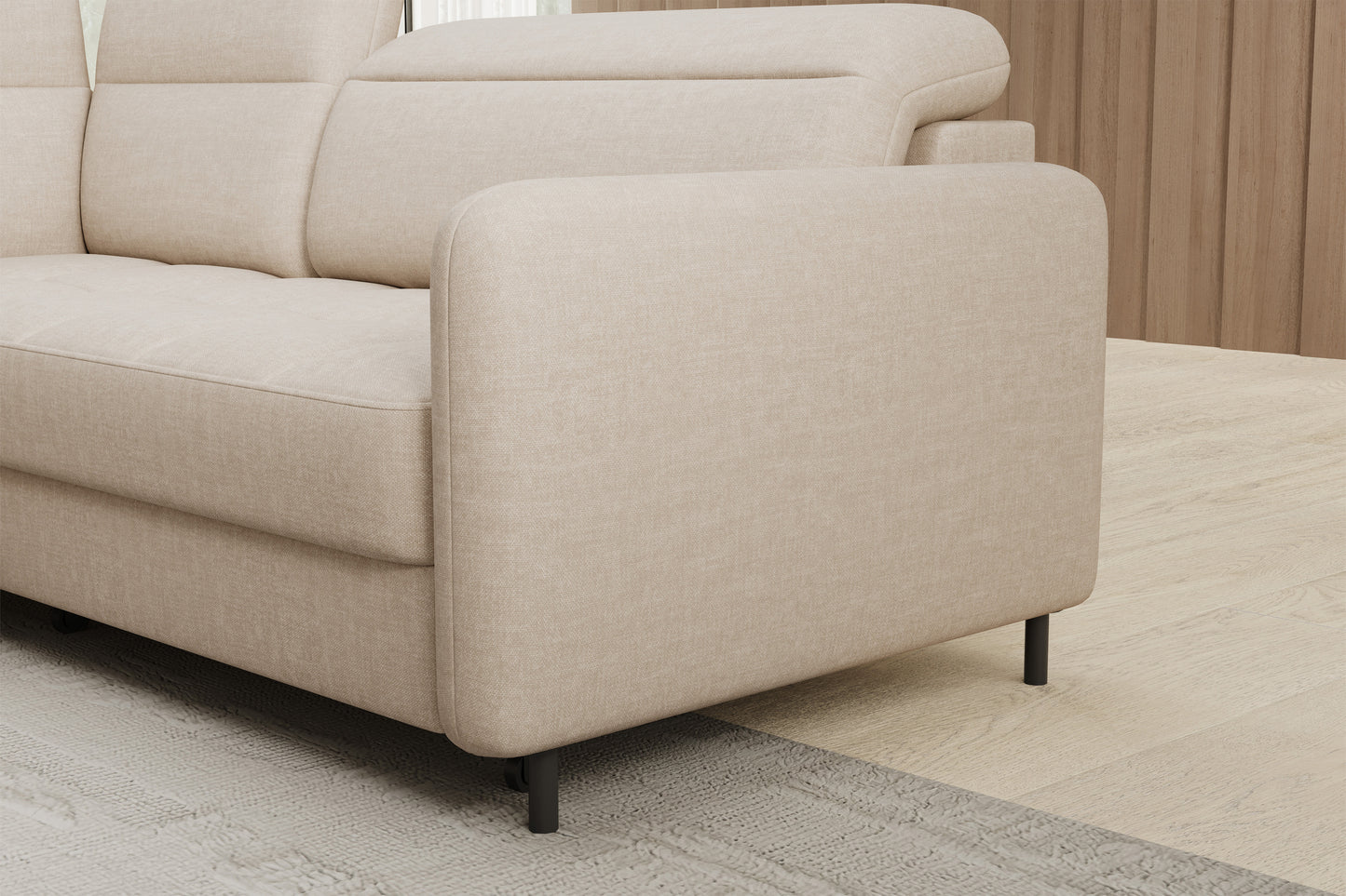 Barea 3 Seater Storage Sleeper Chaise Sofa - Beige