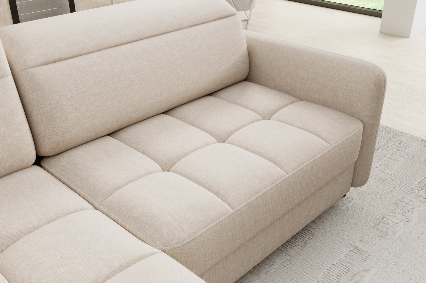 Barea 3 Seater Storage Sleeper Chaise Sofa - Beige