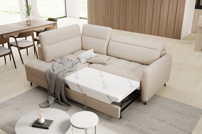 Barea 3 Seater Storage Sleeper Chaise Sofa - Beige