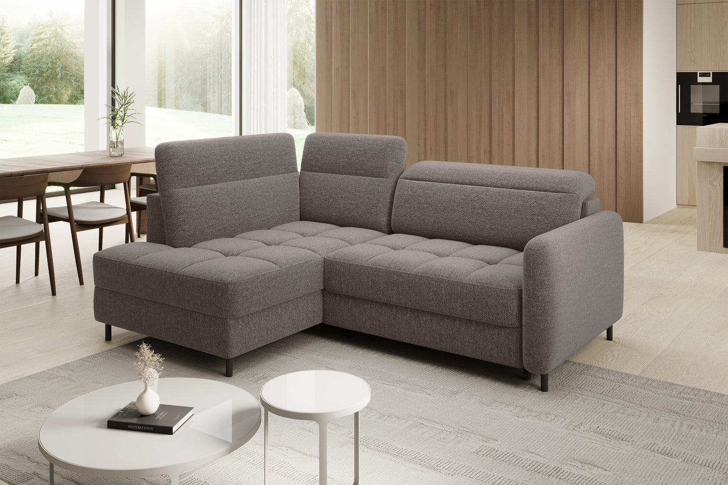 Barea 3 Seater Storage Sleeper Chaise Sofa - Fudge Brown