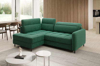 Barea 3 Seater Storage Sleeper Chaise Sofa - Emerald Green