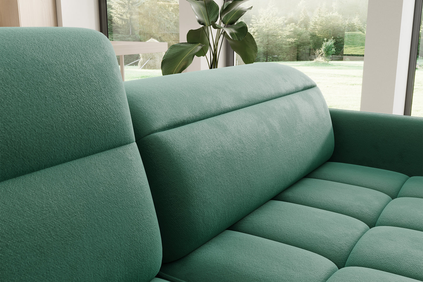 Barea 3 Seater Storage Sleeper Chaise Sofa - Emerald Green