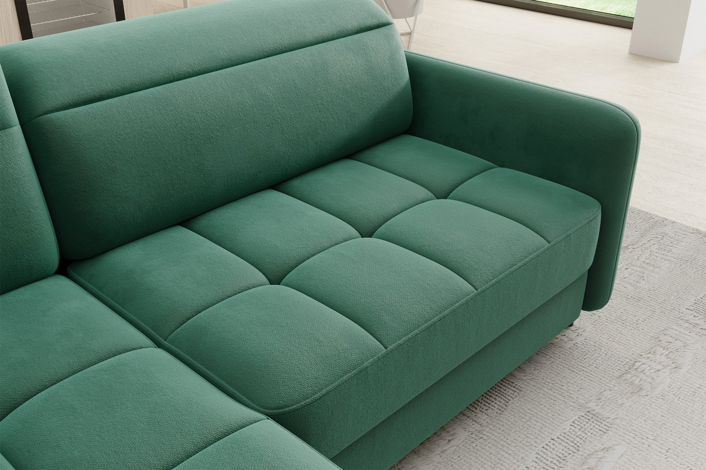 Barea 3 Seater Storage Sleeper Chaise Sofa - Emerald Green