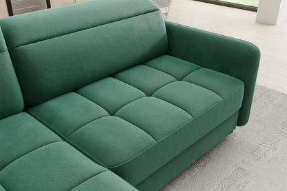Barea 3 Seater Storage Sleeper Chaise Sofa - Emerald Green