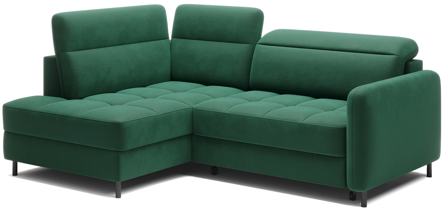 Barea 3 Seater Storage Sleeper Chaise Sofa - Emerald Green