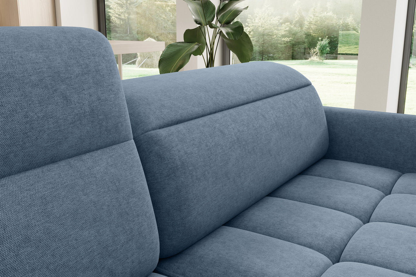 Barea 3 Seater Storage Sleeper Chaise Sofa - Soft Blue
