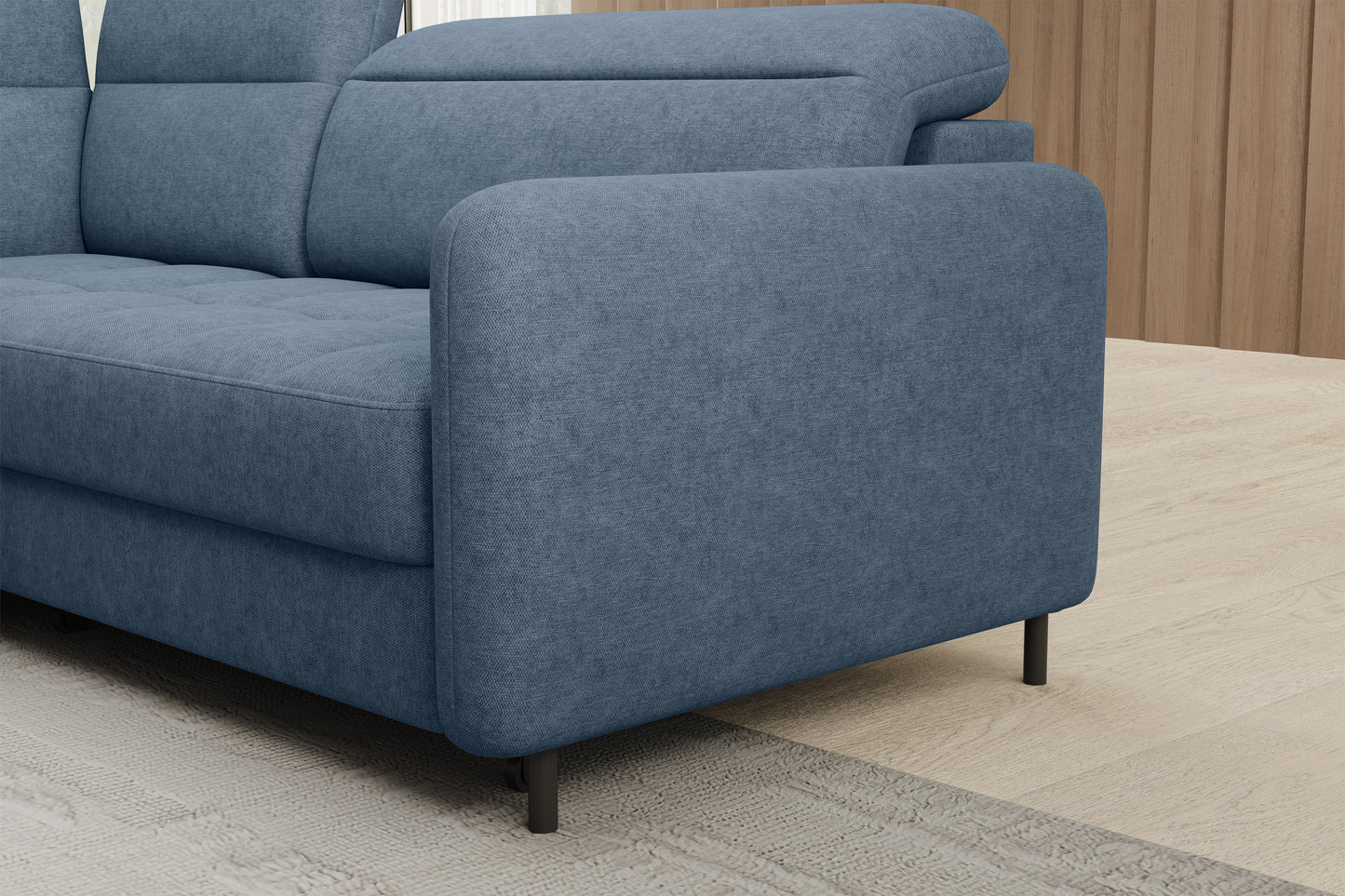 Barea 3 Seater Storage Sleeper Chaise Sofa - Soft Blue