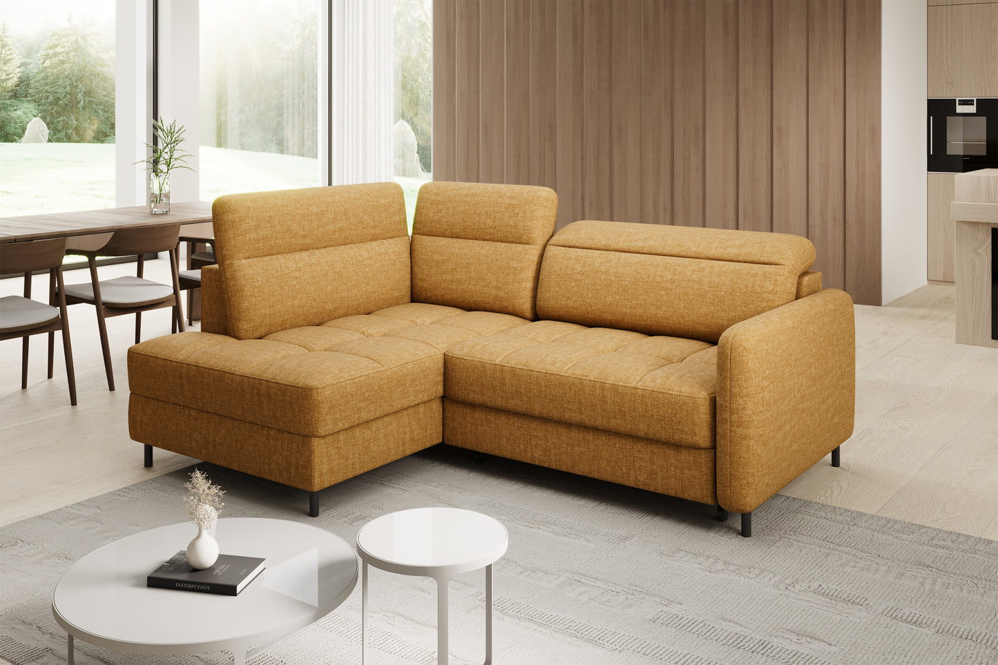Barea 3 Seater Storage Sleeper Chaise Sofa - Mustard