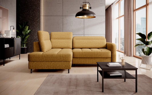 Barea 3 Seater Storage Sleeper Chaise Sofa - Mustard