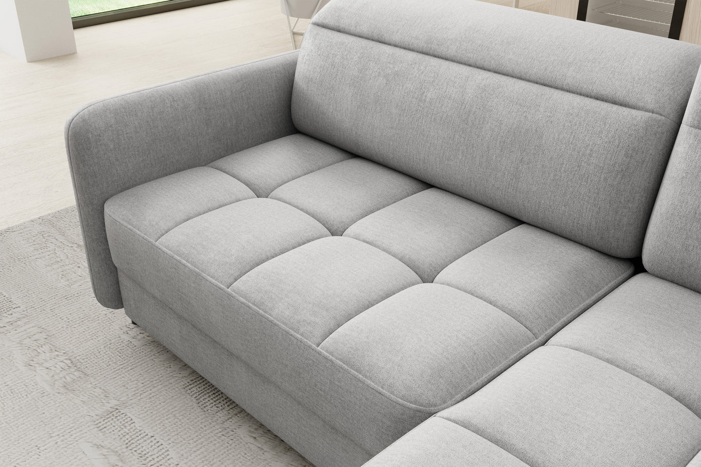 Barea 3 Seater Storage Sleeper Chaise Sofa - Light Grey