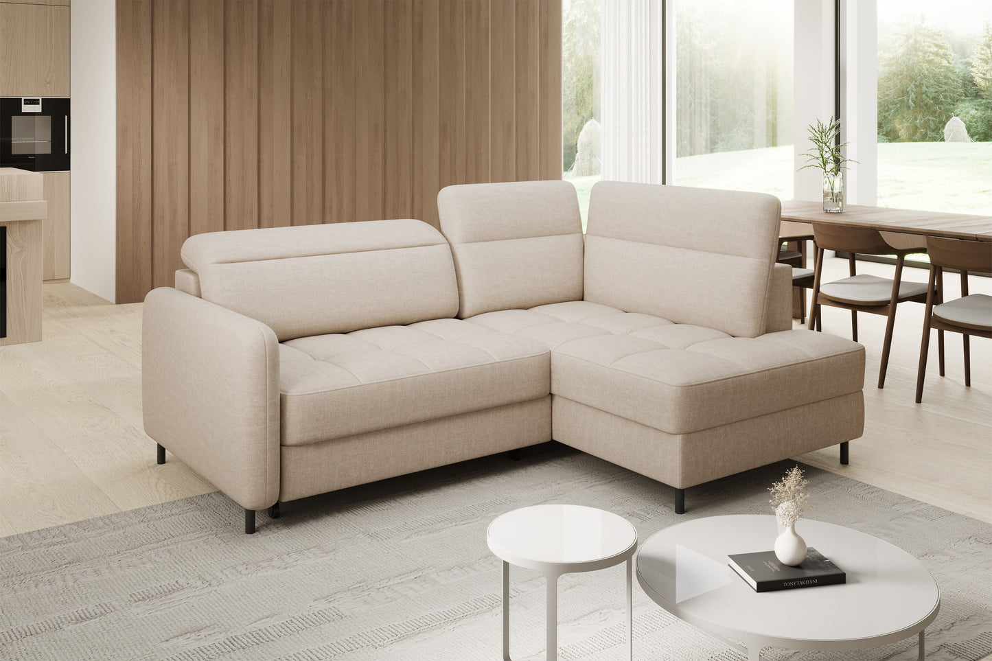 Barea 3 Seater Storage Sleeper Chaise Sofa - Beige