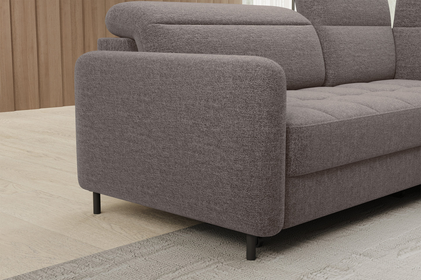 Barea 3 Seater Storage Sleeper Chaise Sofa - Fudge Brown