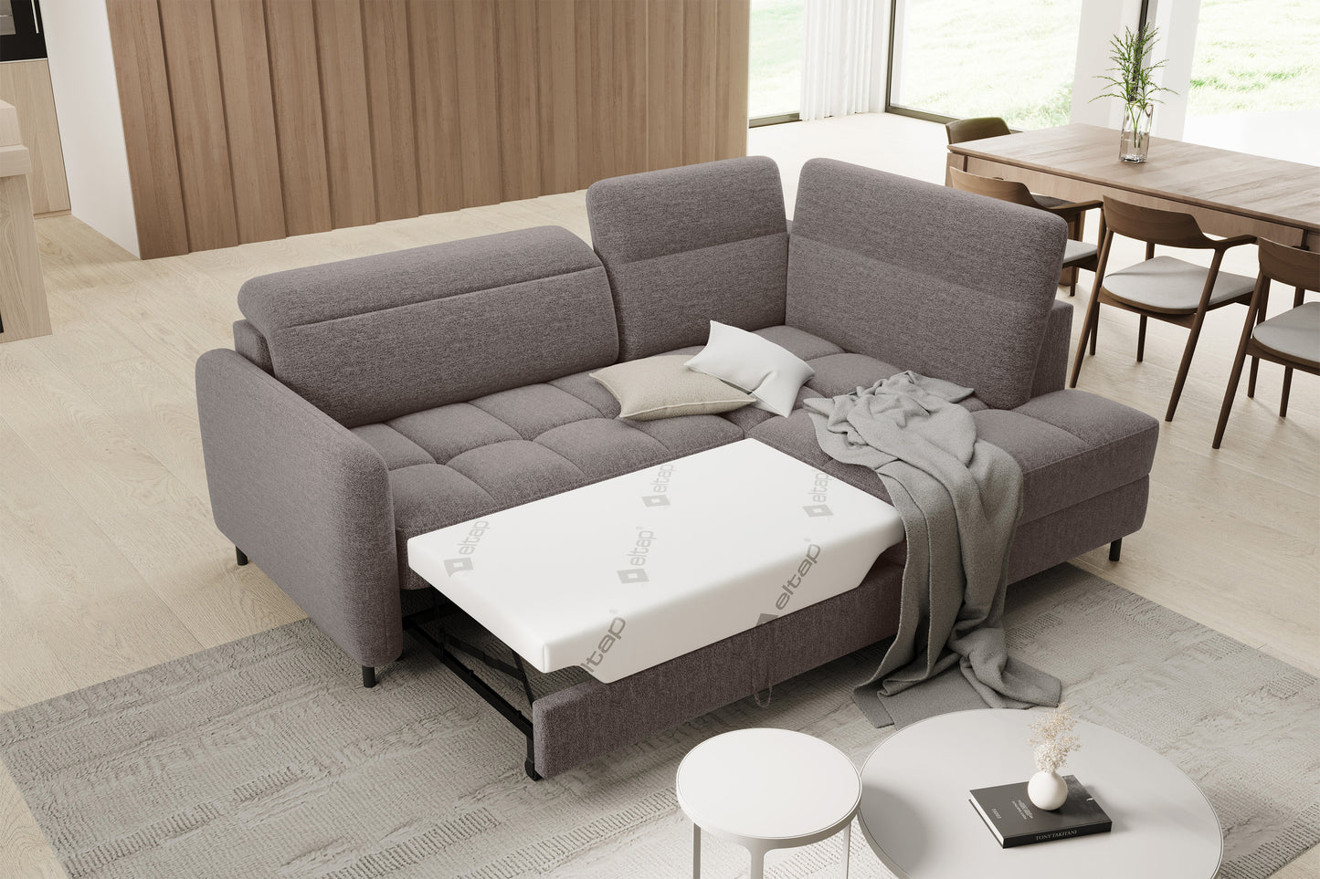 Barea 3 Seater Storage Sleeper Chaise Sofa - Fudge Brown