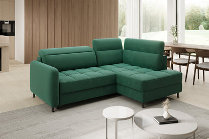 Barea 3 Seater Storage Sleeper Chaise Sofa - Emerald Green