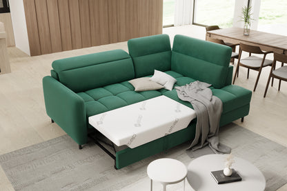 Barea 3 Seater Storage Sleeper Chaise Sofa - Emerald Green