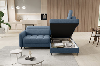 Barea 3 Seater Storage Sleeper Chaise Sofa - Soft Blue