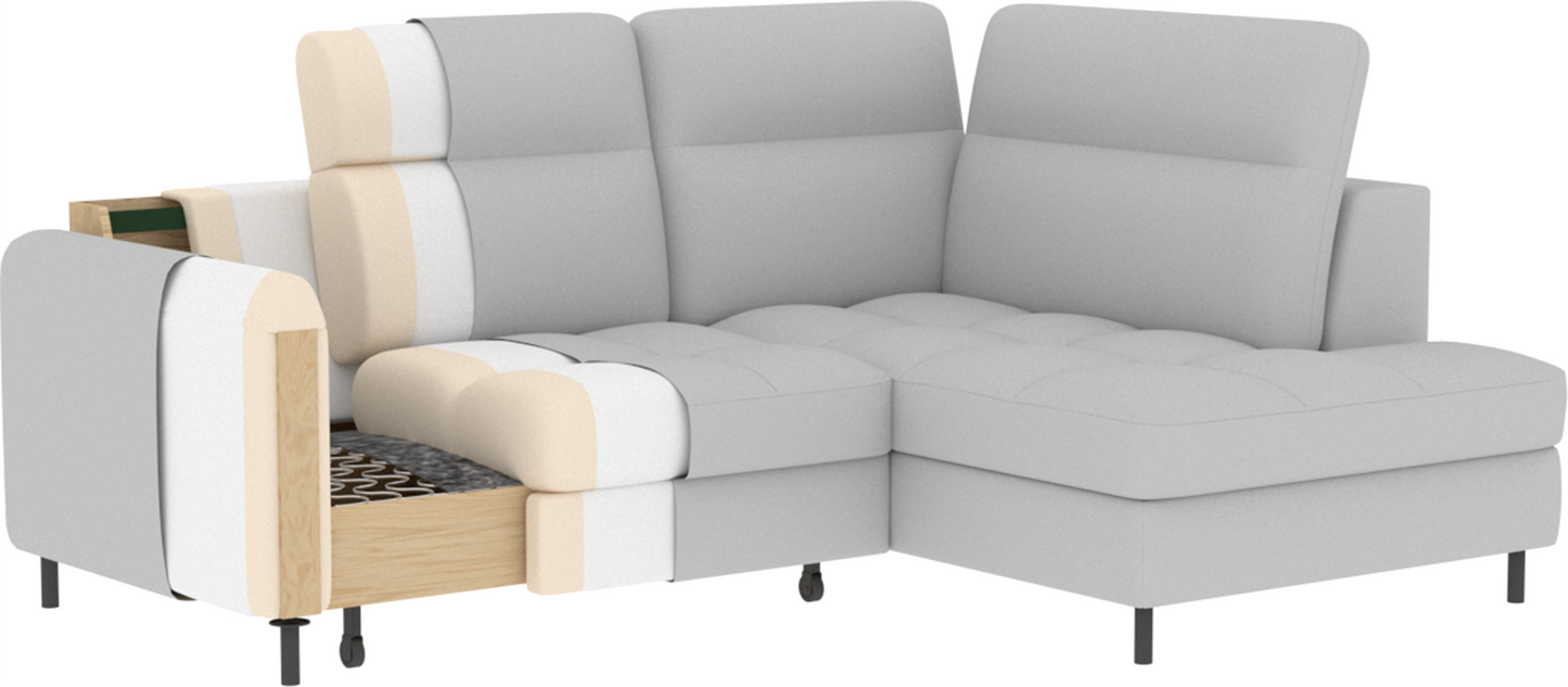 Barea 3 Seater Storage Sleeper Chaise Sofa - Light Grey