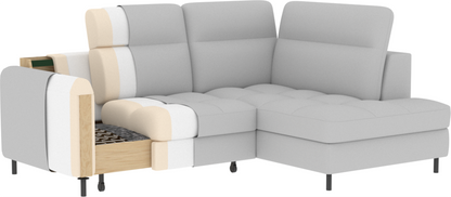 Barea 3 Seater Storage Sleeper Chaise Sofa - Light Grey