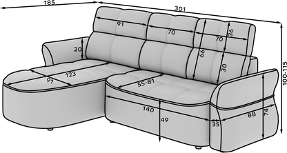 Beneth Storage Sleeper Chaise Sofa - Grey