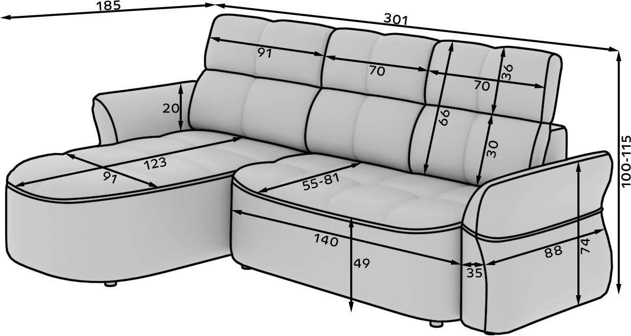 Beneth Storage Sleeper Chaise Sofa - Ivory Cream